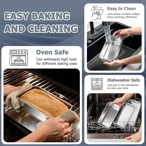 TeamFar Stainless Steel Loaf Pan Set of 3, 9.25 x 5 Inch (23.5 x 12.7 cm) | Healthy Baking for Bread & Meatloaf thumbnail 4