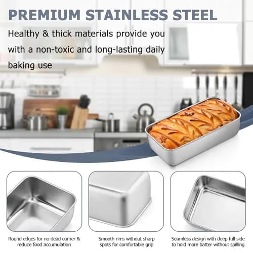 TeamFar Stainless Steel Loaf Pan Set of 3, 9.25 x 5 Inch (23.5 x 12.7 cm) | Healthy Baking for Bread & Meatloaf thumbnail 3