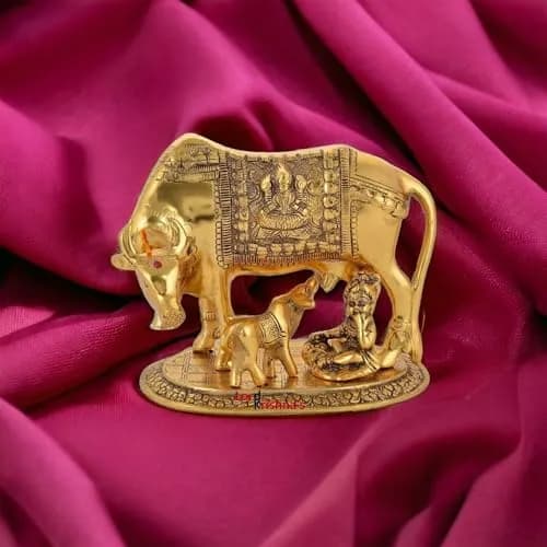 SAUDEEP INDIA Oxidised Metal Kamdhenu Cow and Calf Statue with Bal Gopal | 17.78cm (7 Inch) Traditional Religious Figurine thumbnail 5