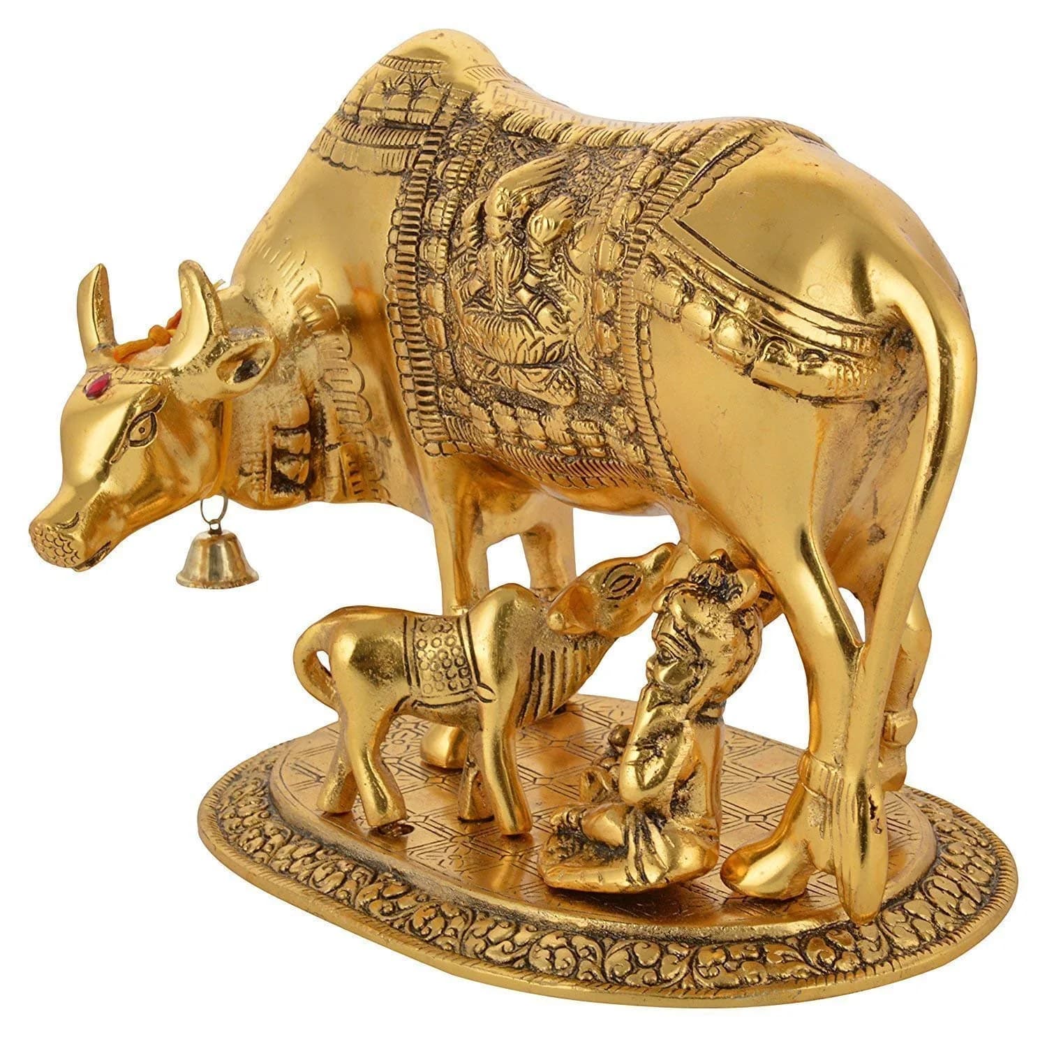 SAUDEEP INDIA Oxidised Metal Kamdhenu Cow and Calf Statue with Bal Gopal | 17.78cm (7 Inch) Traditional Religious Figurine - view 2
