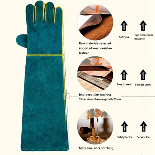 PeSandy Animal Handling Gloves 60cm (23.6 inch) Green | Bite & Scratch Resistant Cowhide thumbnail 4