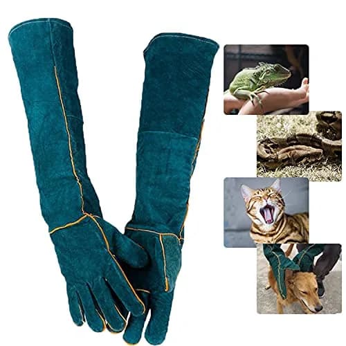 PeSandy Animal Handling Gloves 60cm (23.6 inch) Green | Bite & Scratch Resistant Cowhide thumbnail 1