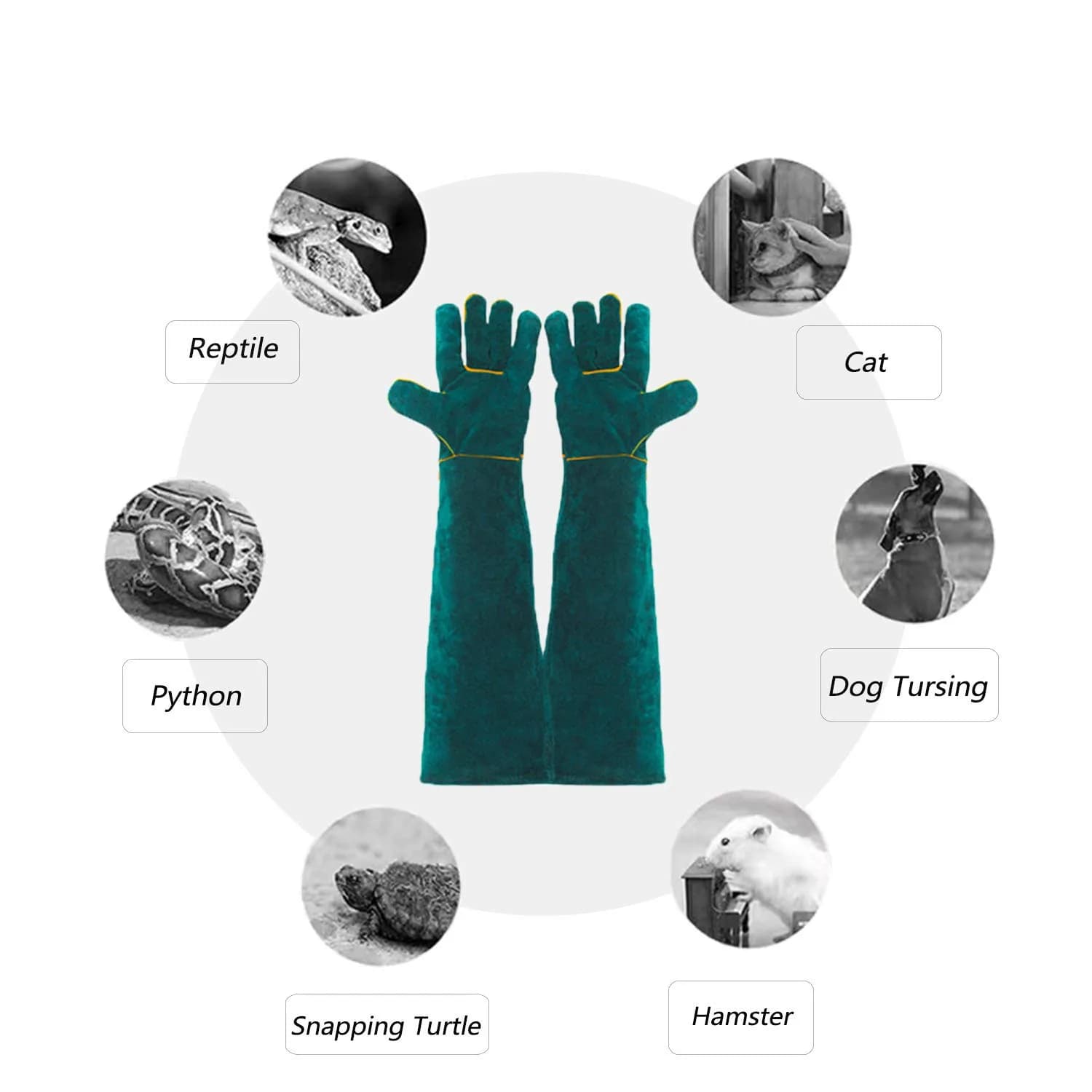 PeSandy Animal Handling Gloves 60cm (23.6 inch) Green | Bite & Scratch Resistant Cowhide - view 2