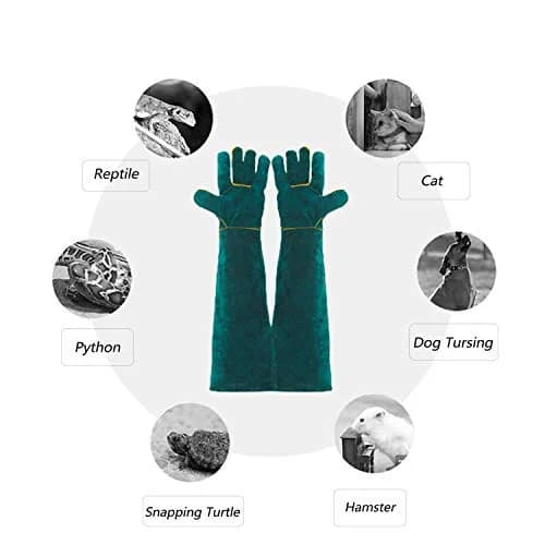 PeSandy Animal Handling Gloves 60cm (23.6 inch) Green | Bite & Scratch Resistant Cowhide thumbnail 2