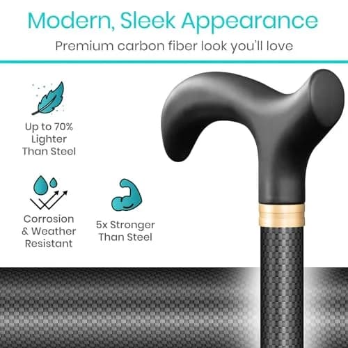Vive Carbon Fiber Standing Cane - Heavy Duty Walking Stick for Men & Women | Self-Standing, Adjustable, Lightweight thumbnail 9