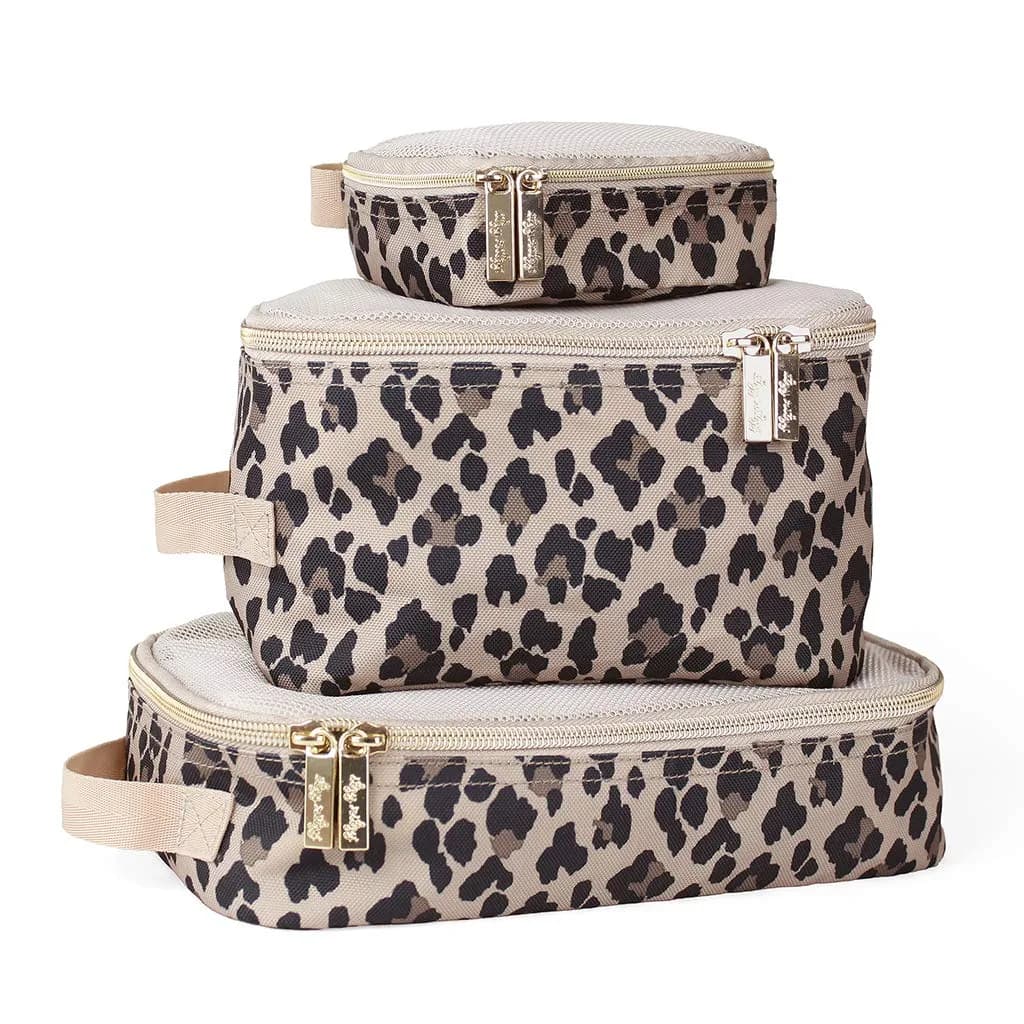 Itzy Ritzy Packing Cubes for Travel, Set of 3 Travel Organizers (Leopard) | Stylish & Space-Efficient