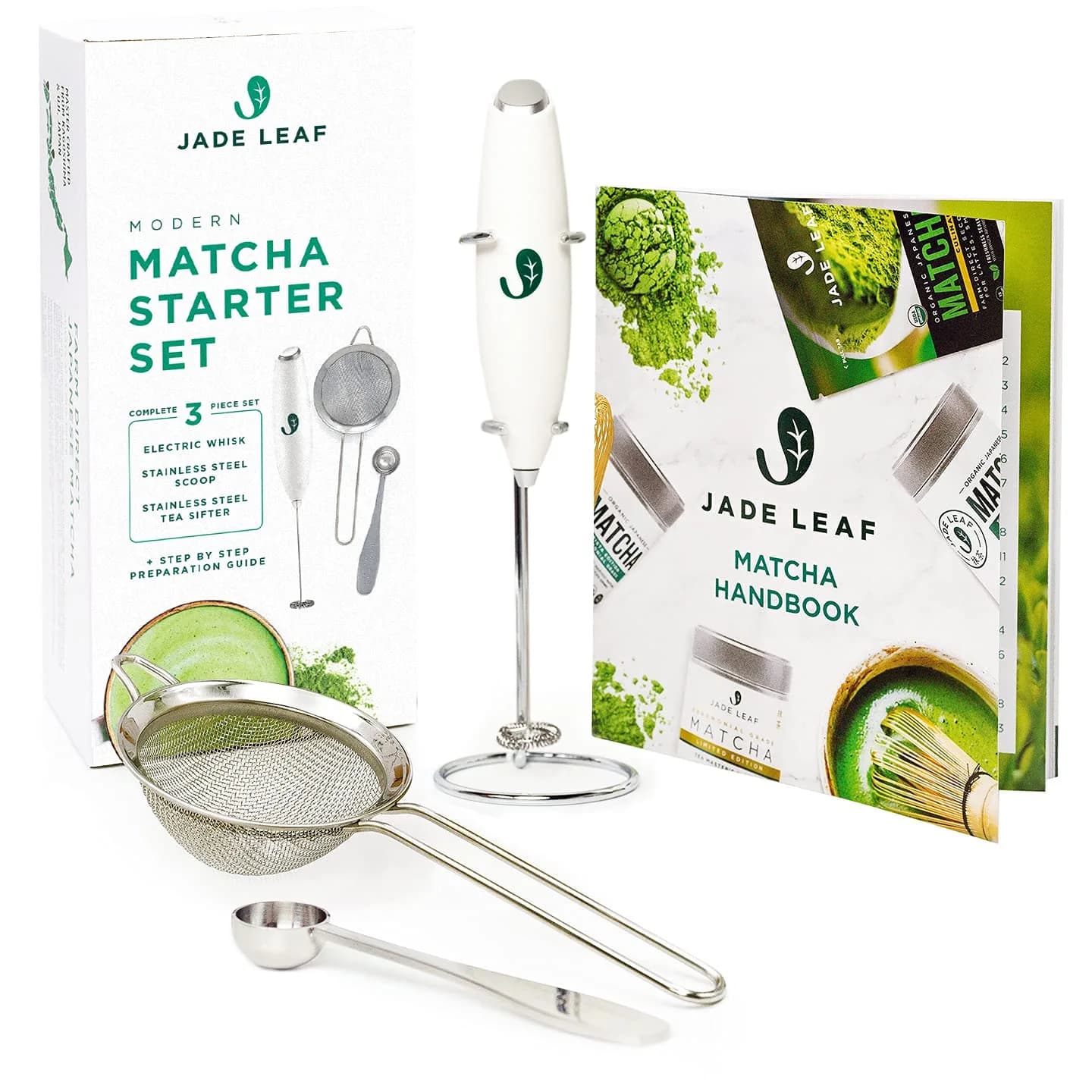 Jade Leaf Modern Matcha Whisk Set with Electric Frother, Scoop & Sifter | Beginner-Friendly Clump-Free Matcha Preparation - main product image