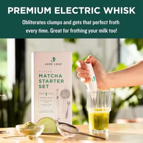 Jade Leaf Modern Matcha Whisk Set with Electric Frother, Scoop & Sifter | Beginner-Friendly Clump-Free Matcha Preparation thumbnail 4