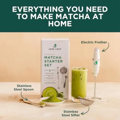Jade Leaf Modern Matcha Whisk Set with Electric Frother, Scoop & Sifter | Beginner-Friendly Clump-Free Matcha Preparation thumbnail 2