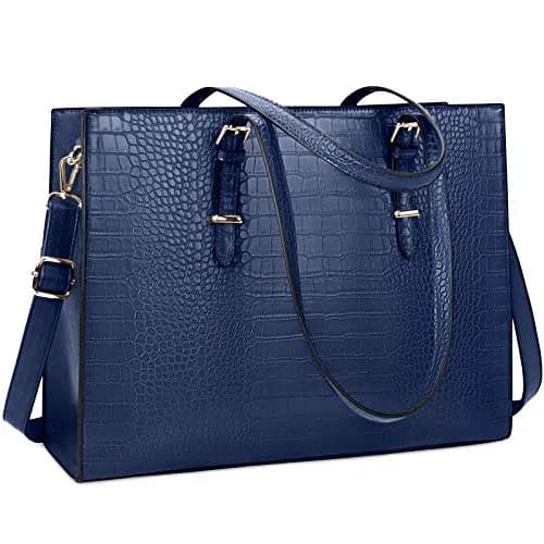 Lubardy Women's 15.6 Inch Laptop Tote Bag | Water-Resistant Crocodile Pattern Leather Briefcase with Padded Compartment thumbnail 1