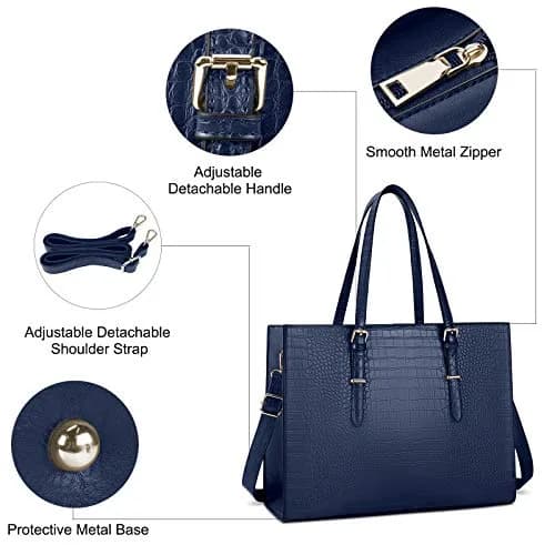 Lubardy Women's 15.6 Inch Laptop Tote Bag | Water-Resistant Crocodile Pattern Leather Briefcase with Padded Compartment thumbnail 4