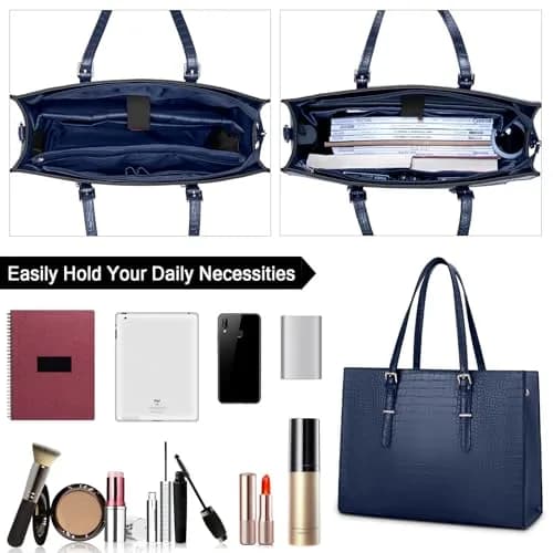 Lubardy Women's 15.6 Inch Laptop Tote Bag | Water-Resistant Crocodile Pattern Leather Briefcase with Padded Compartment thumbnail 3