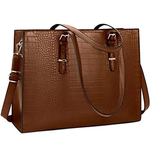 Lubardy Crocodile Pattern Leather Laptop Tote Bag 43.4 cm (16.9 inches) | Water-Resistant Work Briefcase for Women thumbnail 1