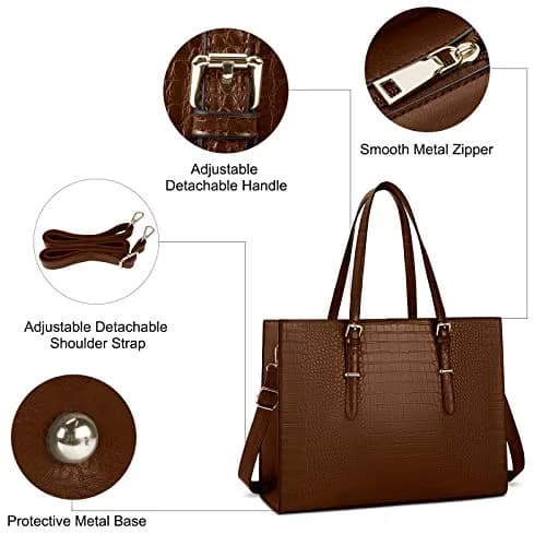 Lubardy Crocodile Pattern Leather Laptop Tote Bag 43.4 cm (16.9 inches) | Water-Resistant Work Briefcase for Women thumbnail 4
