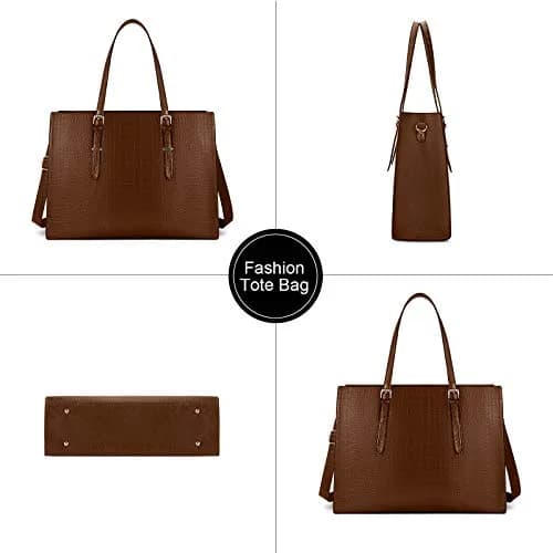 Lubardy Crocodile Pattern Leather Laptop Tote Bag 43.4 cm (16.9 inches) | Water-Resistant Work Briefcase for Women thumbnail 6
