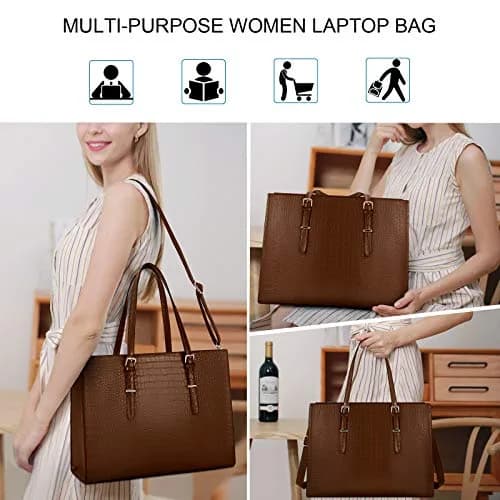 Lubardy Crocodile Pattern Leather Laptop Tote Bag 43.4 cm (16.9 inches) | Water-Resistant Work Briefcase for Women thumbnail 2