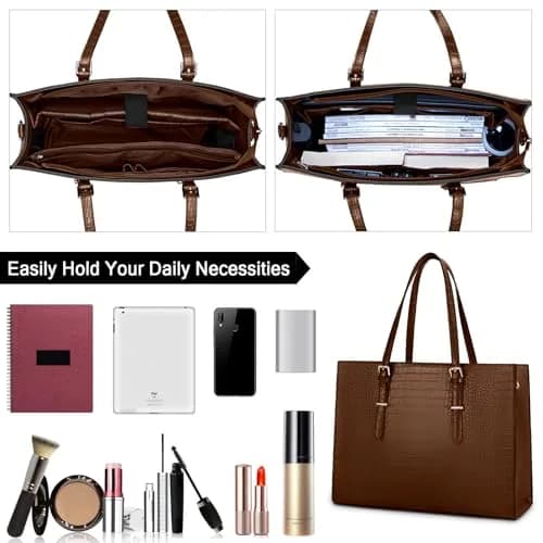 Lubardy Crocodile Pattern Leather Laptop Tote Bag 43.4 cm (16.9 inches) | Water-Resistant Work Briefcase for Women thumbnail 3