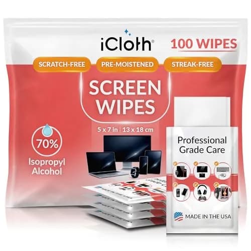 iCloth 70% Isopropyl Alcohol Large Screen & Electronics Wipes, 100 Wipes | Streak-Free, Fast-Drying, Lint-Free thumbnail 1