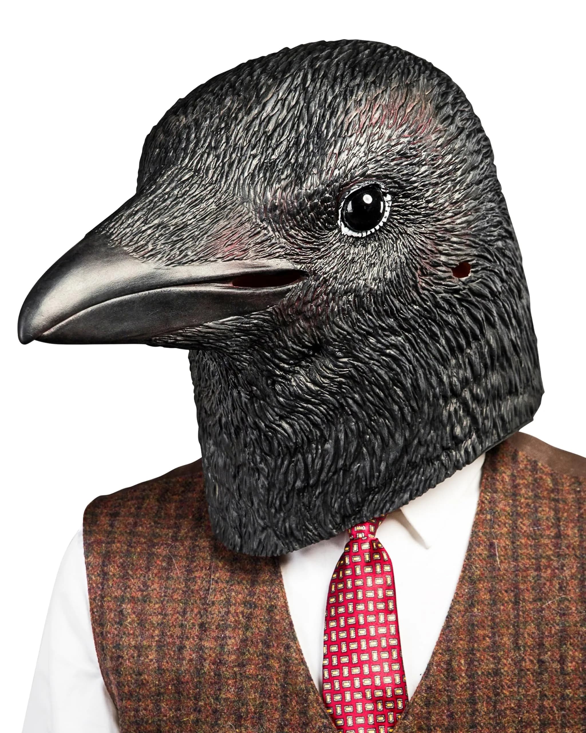 CreepyParty Crow Mask, Full Head Natural Latex Bird Costume for Halloween Party | Adult Unisex Horror Mask — Black