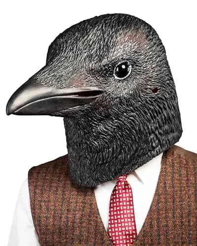 CreepyParty Crow Mask, Full Head Natural Latex Bird Costume for Halloween Party | Adult Unisex Horror Mask thumbnail 1