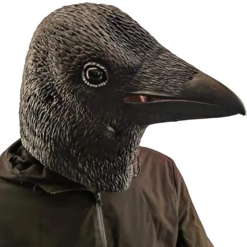 CreepyParty Crow Mask, Full Head Natural Latex Bird Costume for Halloween Party | Adult Unisex Horror Mask thumbnail 7