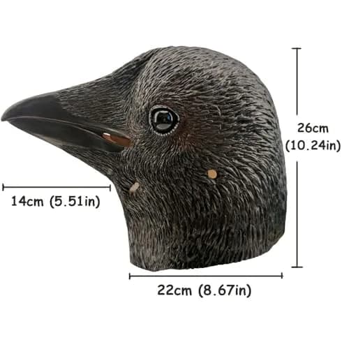 CreepyParty Crow Mask, Full Head Natural Latex Bird Costume for Halloween Party | Adult Unisex Horror Mask thumbnail 10