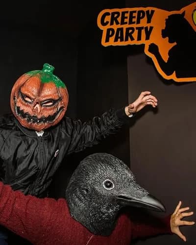 CreepyParty Crow Mask, Full Head Natural Latex Bird Costume for Halloween Party | Adult Unisex Horror Mask thumbnail 2