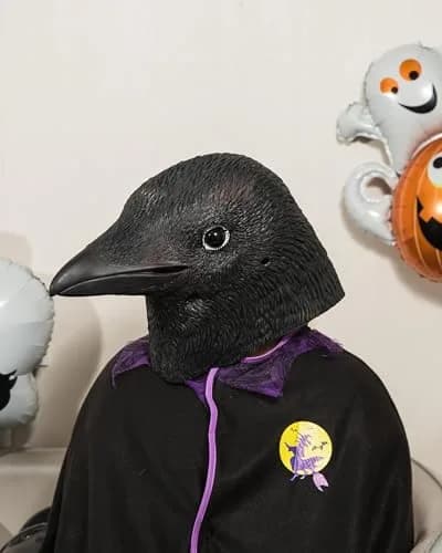 CreepyParty Crow Mask, Full Head Natural Latex Bird Costume for Halloween Party | Adult Unisex Horror Mask thumbnail 3