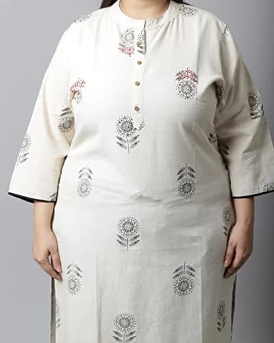 Rajnandini Women's Cotton Jaipuri Printed Kurti Small (45 inches length) | Straight Fit 3/4 Sleeve Round Neck thumbnail 6