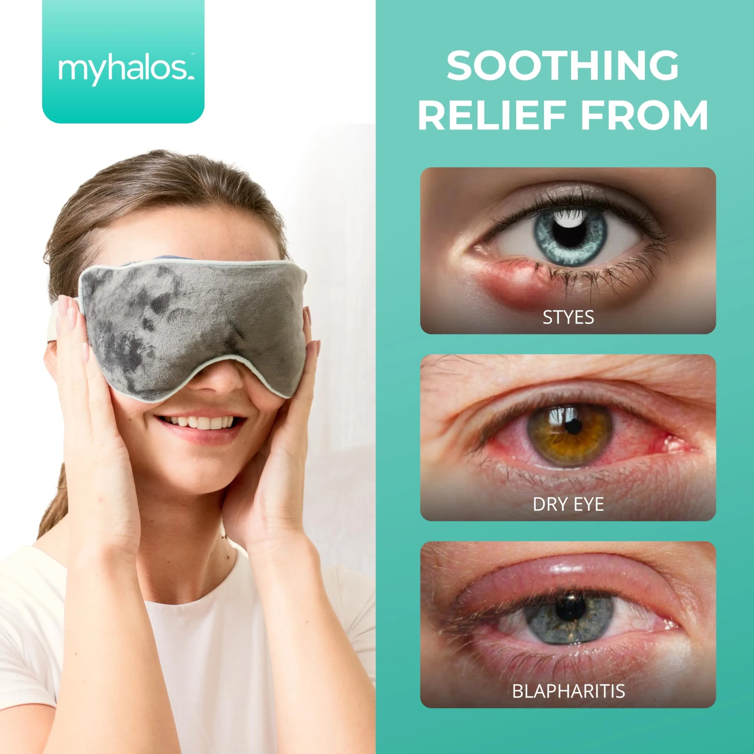 myhalos Heated Eye Mask, Warm Compress for Dry Eyes, Blepharitis & MGD, 1 Count (Gray) - view 3