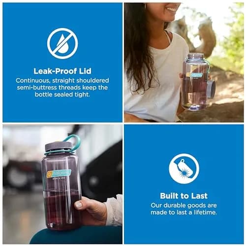 Nalgene 32 oz Wide Mouth Water Bottle, Aubergine | Heavy-Duty, Indestructible & Versatile thumbnail 2