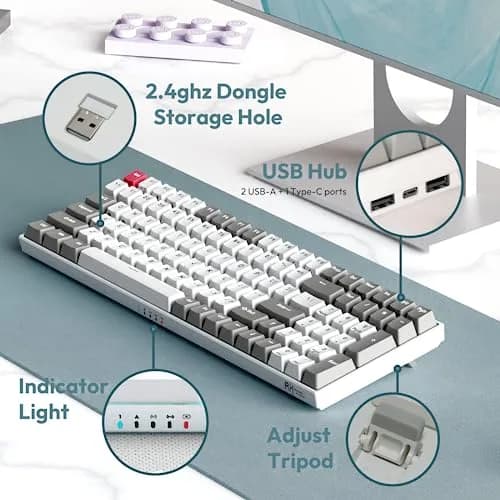 RK ROYAL KLUDGE RK100 Wireless Mechanical Keyboard RGB Backlit Bluetooth5.1/2.4G/Wired 96% Full Size 100-Key Hot Swappable Brown Switch Classic | Gaming Keyboard with Custom RGB thumbnail 6
