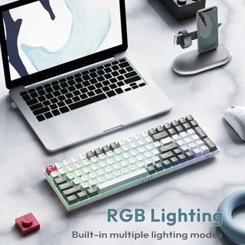RK ROYAL KLUDGE RK100 Wireless Mechanical Keyboard RGB Backlit Bluetooth5.1/2.4G/Wired 96% Full Size 100-Key Hot Swappable Brown Switch Classic | Gaming Keyboard with Custom RGB thumbnail 7