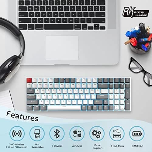 RK ROYAL KLUDGE RK100 Wireless Mechanical Keyboard RGB Backlit Bluetooth5.1/2.4G/Wired 96% Full Size 100-Key Hot Swappable Brown Switch Classic | Gaming Keyboard with Custom RGB thumbnail 8