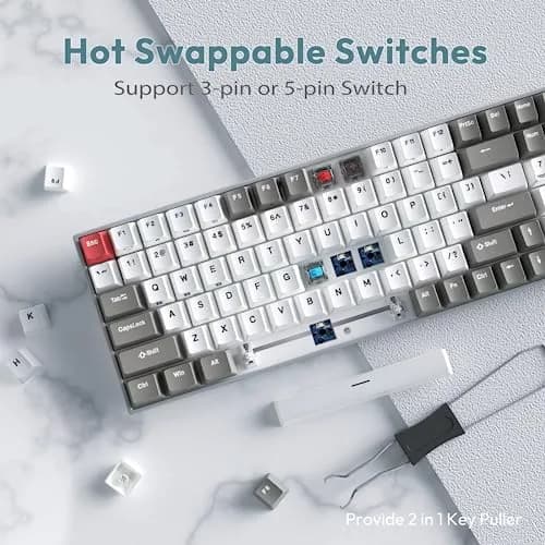 RK ROYAL KLUDGE RK100 Wireless Mechanical Keyboard RGB Backlit Bluetooth5.1/2.4G/Wired 96% Full Size 100-Key Hot Swappable Brown Switch Classic | Gaming Keyboard with Custom RGB thumbnail 3