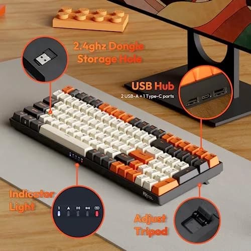 RK ROYAL KLUDGE RK100 Wireless Mechanical Keyboard RGB Backlit Bluetooth5.1/2.4G/Wired 96% Full Size 100-Key Hot Swappable Brown Switch Carbon | Gaming Keyboard with Custom RGB thumbnail 6