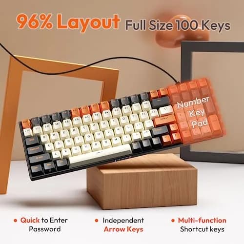 RK ROYAL KLUDGE RK100 Wireless Mechanical Keyboard RGB Backlit Bluetooth5.1/2.4G/Wired 96% Full Size 100-Key Hot Swappable Blue Switch Carbon | Compact Gaming Keyboard thumbnail 4