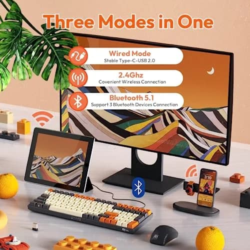 RK ROYAL KLUDGE RK100 Wireless Mechanical Keyboard RGB Backlit Bluetooth5.1/2.4G/Wired 96% Full Size 100-Key Hot Swappable Blue Switch Carbon | Compact Gaming Keyboard thumbnail 2
