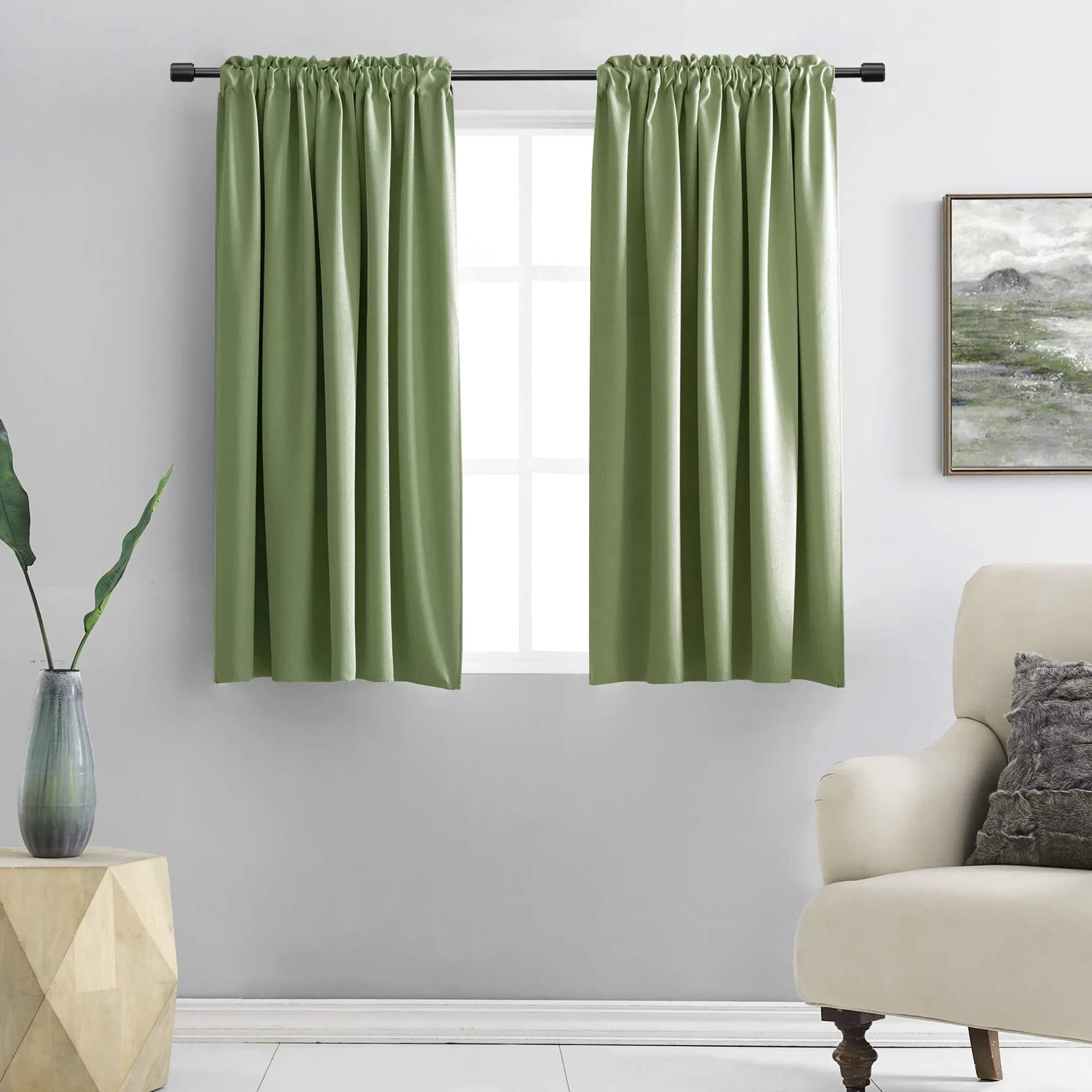 DONREN Sage Green 45 Inch Length Short Curtains for Boy's Room - Bedroom Blackout Thermal Insulated Curtain Panels with Rod Pocket