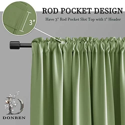 DONREN Sage Green 45 Inch Length Short Curtains for Boy's Room - Bedroom Blackout Thermal Insulated Curtain Panels with Rod Pocket thumbnail 4