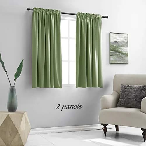 DONREN Sage Green 45 Inch Length Short Curtains for Boy's Room - Bedroom Blackout Thermal Insulated Curtain Panels with Rod Pocket thumbnail 2