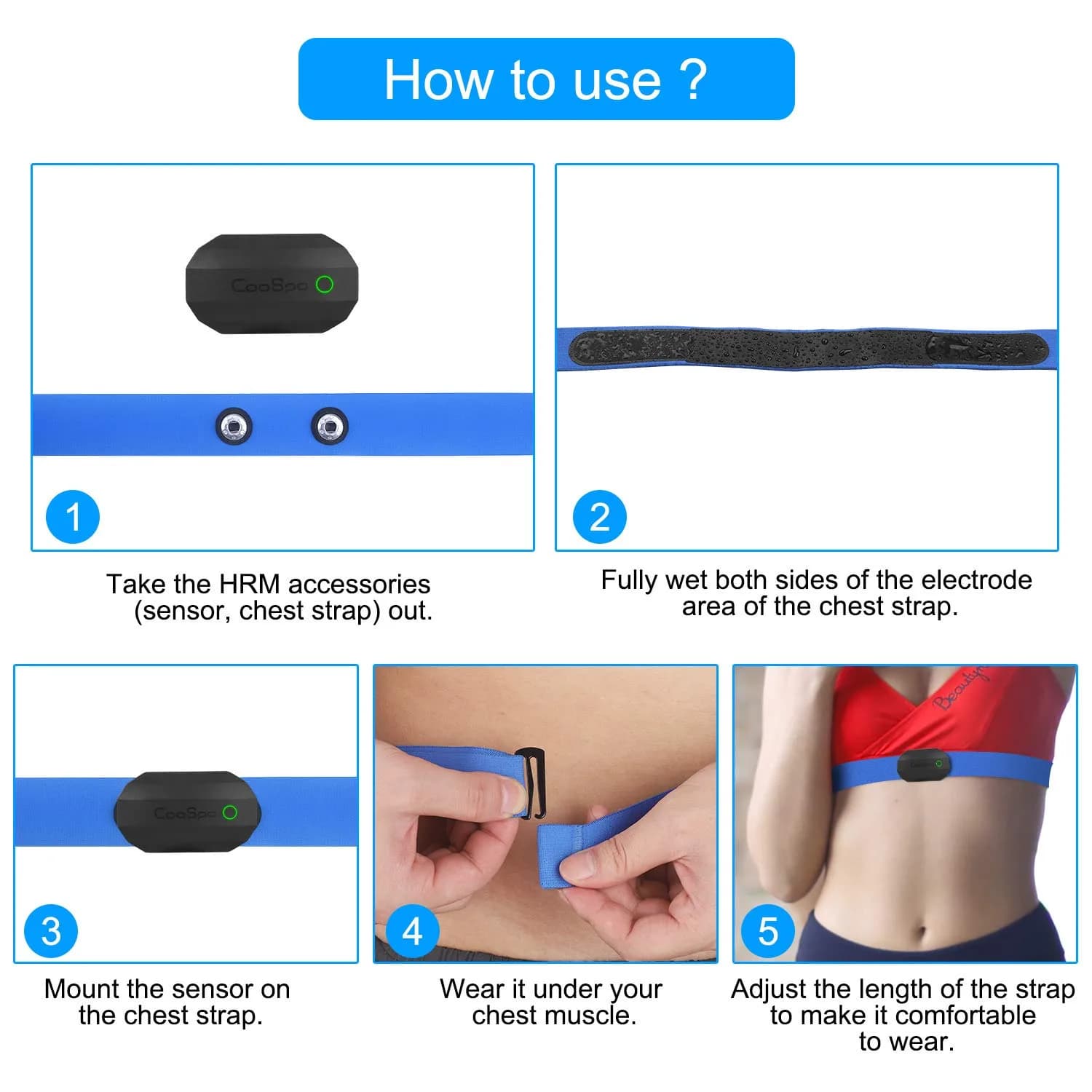 CooSpo H808S Heart Rate Monitor Chest Strap | ±1BPM Accurate, ANT+ BLE Dual Mode, IP67 Waterproof, 300H Battery - view 6