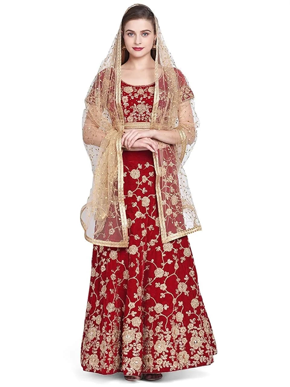 DUPATTA BAZAAR Women's Embroidered Gold Net Dupatta 2.4m (7.87 ft) | Handloom Weave - main product image