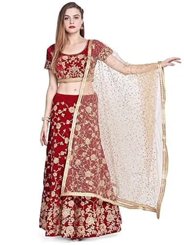 DUPATTA BAZAAR Women's Embroidered Gold Net Dupatta 2.4m (7.87 ft) | Handloom Weave thumbnail 4