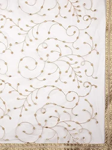 DUPATTA BAZAAR Women's Embroidered Gold Net Dupatta 2.4m (7.87 ft) | Handloom Weave thumbnail 6