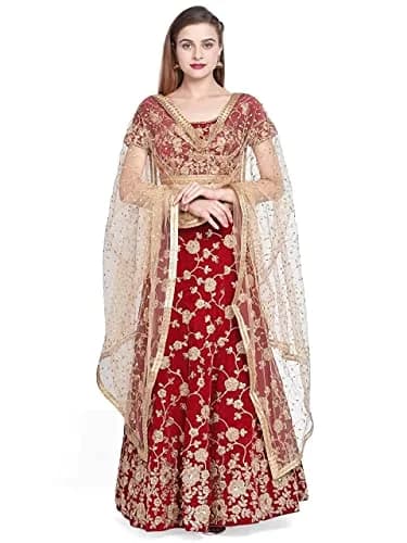 DUPATTA BAZAAR Women's Embroidered Gold Net Dupatta 2.4m (7.87 ft) | Handloom Weave thumbnail 2