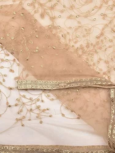 DUPATTA BAZAAR Women's Embroidered Gold Net Dupatta 2.4m (7.87 ft) | Handloom Weave thumbnail 3