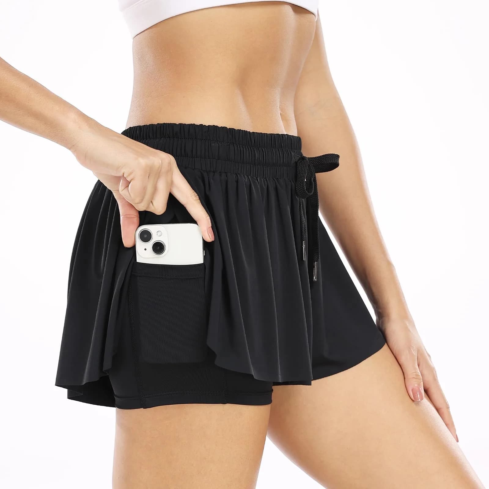 Wsirmet Butterfly Shorts for Women 2-in-1 Athletic Skorts with Pocket, 5cm (2in) Inseam | Moisture-Wicking & Quick-Dry for Gym & Running - view 3