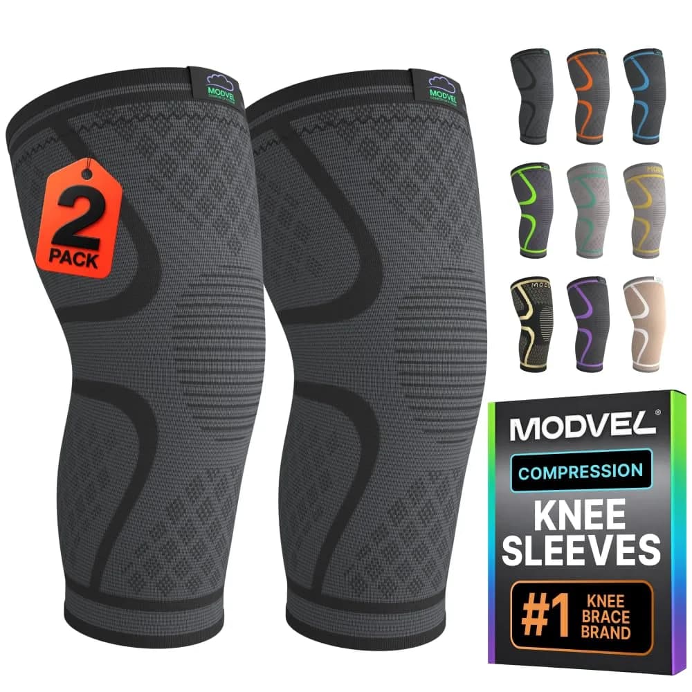 Modvel Compression Knee Brace for Women & Men - 2 Pack | Support for Knee Pain, Arthritis & ACL — A Black