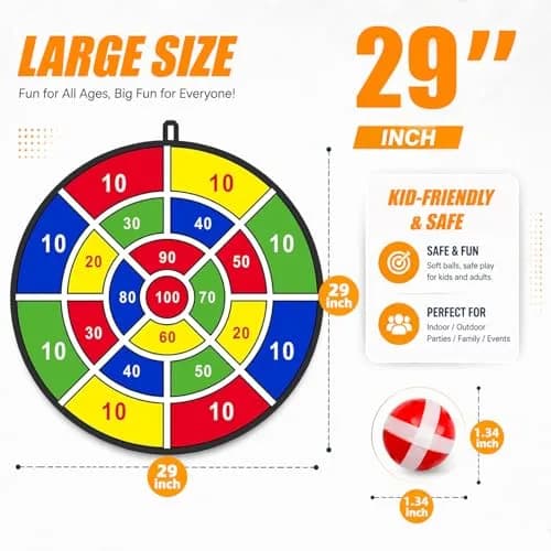 BooTaa 29" Large Dart Board for Kids | Indoor/Outdoor Fun Party Game for Ages 3-12 thumbnail 2